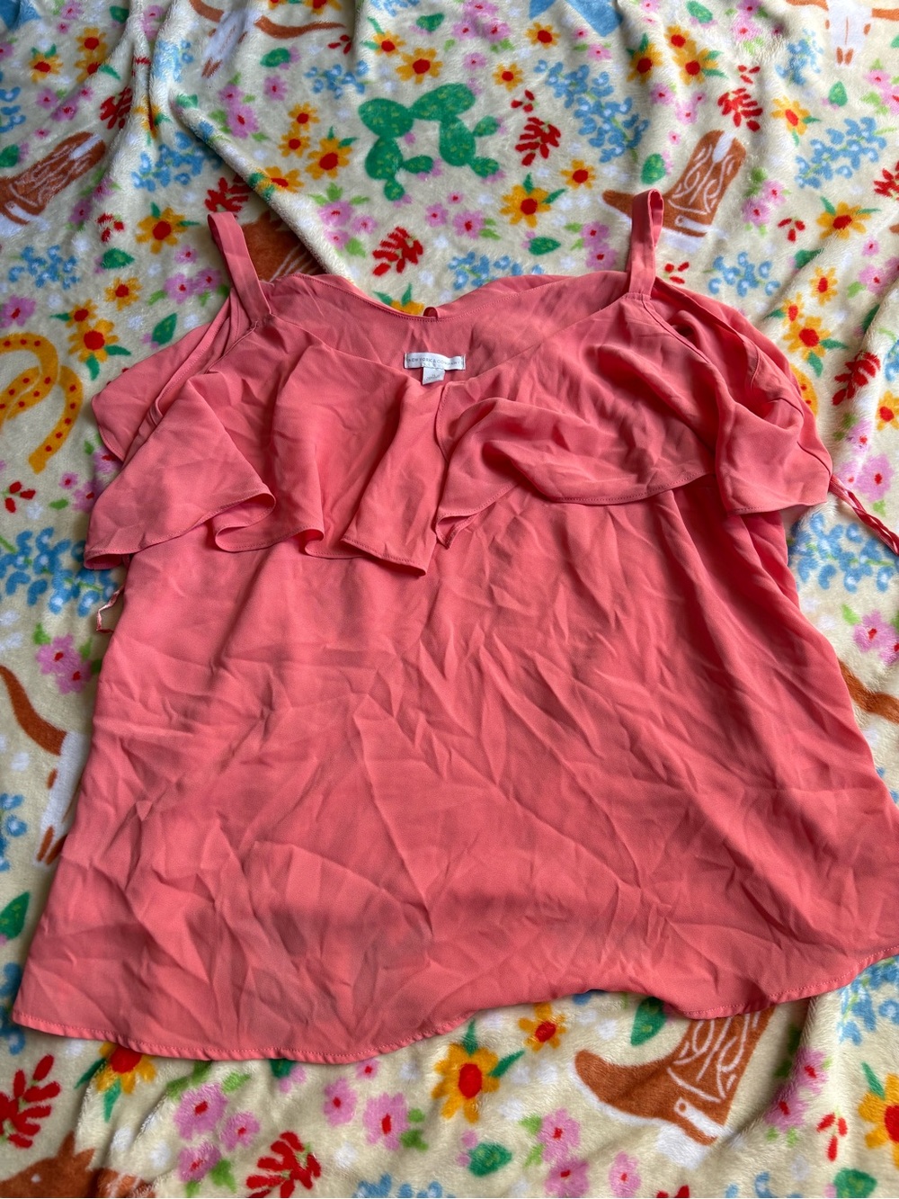 New York & Company Coral Ruffle Cold-Shoulder Tank Top